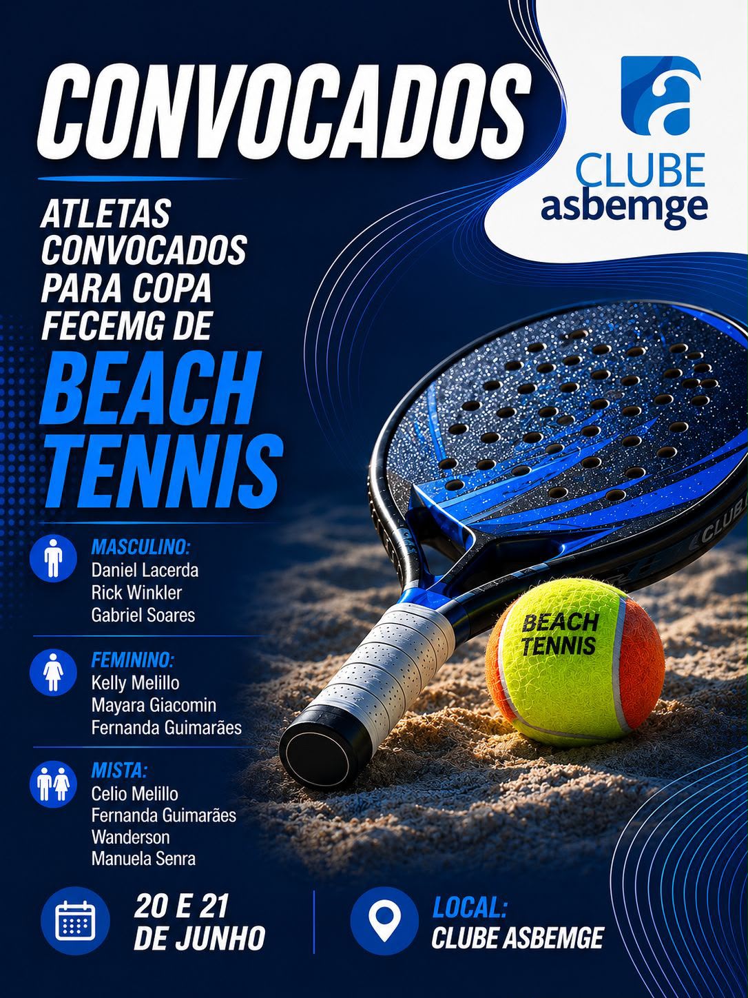 Desejamos muito sucesso aos atletas do Asbemge em mais uma etapa da Copa FECEMG de Beach Tennis 2026!